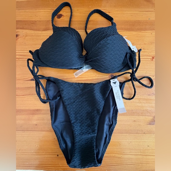 Victoria's Secret Other - Victorias Secret Swimsuit 34C Icon Push Up Top Bikini Set Small Bottom Black NWT